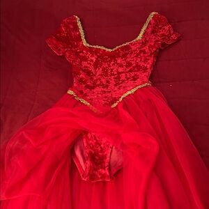 Red Velvet Dress with Gold Trim and body suite under
